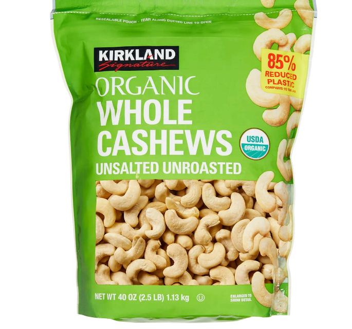 Kirkland Signature Organic Whole Cashews, Unsalted, Unroasted, 40 oz