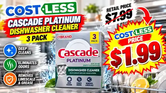 Cascade Platinum dishwasher cleaner 3 pack for $1.99 at Costless Wholesale